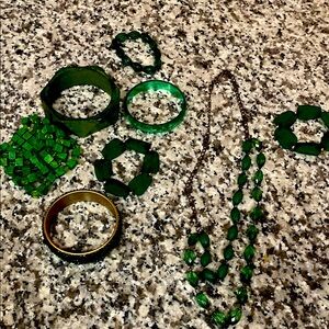 Green Jewelry Set with Necklace and Bracelets